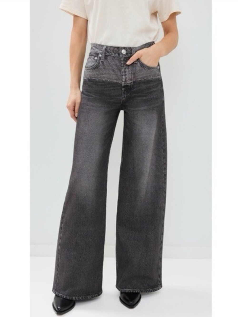 Rag & Bone Miramar Sofie Wide Leg Cotton Sweatpant Jeans Charlize Black Size 24